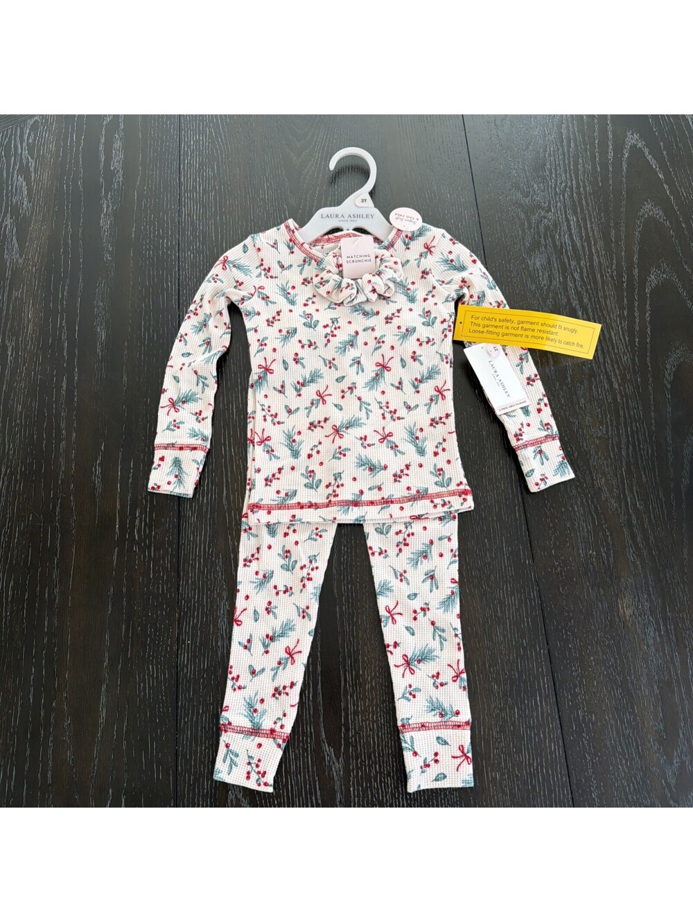 Laura Ashley Girls 2T Holly Berry Waffle Knit Pajama Set Christmas Long Sleeve